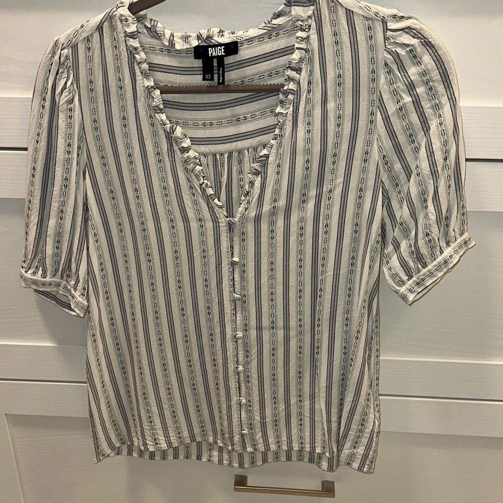 PAIGE Women's Ruffled Striped Blouse - White and Blue